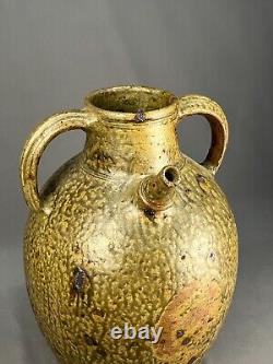 19th Century French Green Glazed Stoneware 16 1/2 Water/Wine Flagon Jug