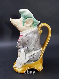 19th Century French Hand Painted Ceramic Barbotine Pig Pitcher By Onnaing