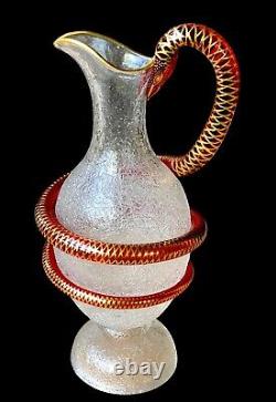 19th Century Water Jug Pitcher with Ruby Serpent Bohemian Frosted Glass