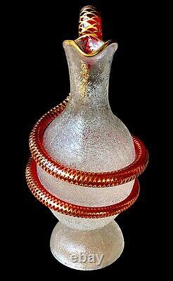19th Century Water Jug Pitcher with Ruby Serpent Bohemian Frosted Glass