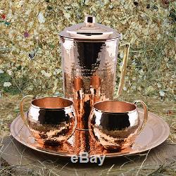 1mm Thickest Solid Copper Water Moscow Mule Pitcher Jug Cup Mug Tray Serving Set