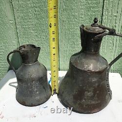 (2) Middle Eastern Turkish Antique Handcrafted Copper Water Pitcher Jug