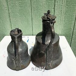 (2) Middle Eastern Turkish Antique Handcrafted Copper Water Pitcher Jug