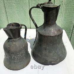 (2) Middle Eastern Turkish Antique Handcrafted Copper Water Pitcher Jug