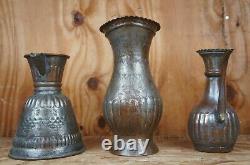3 Antique Egyptian Hammered Copper Water Can Jug Pitchers Bonsai Gooseneck 12