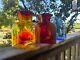 3 Vintage Blenko #384 Water Bottle Tangerine, Htf Cranberry, Mystery Blue