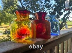 3 Vintage BLENKO #384 Water Bottle Tangerine, HTF Cranberry, Mystery Blue