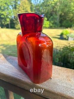 3 Vintage BLENKO #384 Water Bottle Tangerine, HTF Cranberry, Mystery Blue