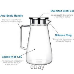 52 Ounces Glass Pitcher with Lid Heat-resistant Water Jug for Hot/Cold Water Tea
