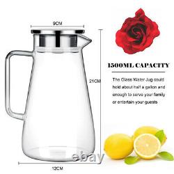 52 Ounces Glass Pitcher with Lid Heat-resistant Water Jug for Hot/Cold Water Tea