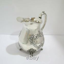 7.75 in Sterling Silver Antique English Hand Chased Floral Scroll Water Pitcher