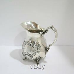 7.75 in Sterling Silver Antique English Hand Chased Floral Scroll Water Pitcher