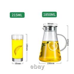 7-Pcs Glass Pitcher Set Jug with 6 Water Glasses Tumbler Cups Lid Carafe Jug