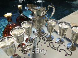 7pc OLD AMERICAN WATER PITCHER GOBLET CUP SET STERLING SILVER REED BARTON HEAVY