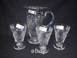 9'' EDINBURGH CRYSTAL WATER PITCHER JUG With 3 MATCHING GLASSES-Marked Scotland