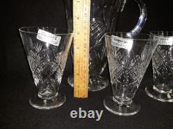 9'' EDINBURGH CRYSTAL WATER PITCHER JUG With 3 MATCHING GLASSES-Marked Scotland