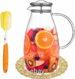 90 OZ Glass Pitcher with Stainless Steel Lid, Hot/Cold Water Jug, Juice