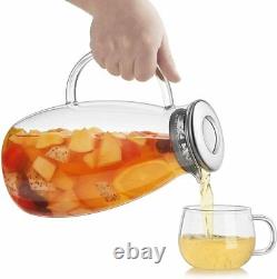 90 OZ Glass Pitcher with Stainless Steel Lid, Hot/Cold Water Jug, Juice