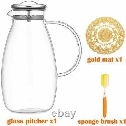 90 OZ Glass Pitcher with Stainless Steel Lid, Hot/Cold Water Jug, Juice