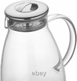 90 OZ Glass Pitcher with Stainless Steel Lid, Hot/Cold Water Jug, Juice