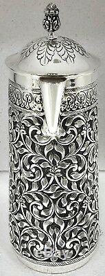 925 Sterling Silver Antique Repousse Water Jug Set 2 Glasses Decorative