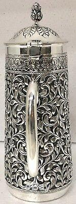 925 Sterling Silver Antique Repousse Water Jug Set 2 Glasses Decorative