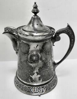 A LOVELY ANTIQUE! 1890s Slv Plate WILCOX CO TILT WATER PITCHER COFFEE POT +STAND