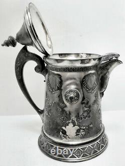 A LOVELY ANTIQUE! 1890s Slv Plate WILCOX CO TILT WATER PITCHER COFFEE POT +STAND