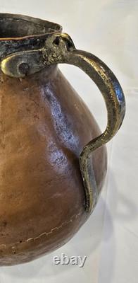 A Primitive Hammered Copper Water Jug Pitcher Antique
