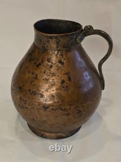 A Primitive Hammered Copper Water Jug Pitcher Antique