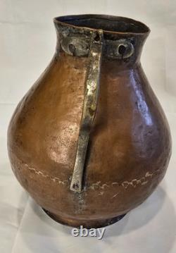 A Primitive Hammered Copper Water Jug Pitcher Antique