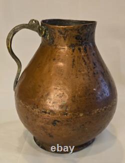 A Primitive Hammered Copper Water Jug Pitcher Antique