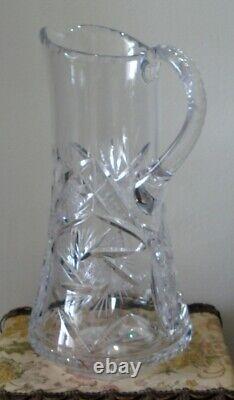 ABP AMERICAN BRILLIANT CUT GLASS CRYSTAL WATER PICTCHER JUG 11 in TALL MINT