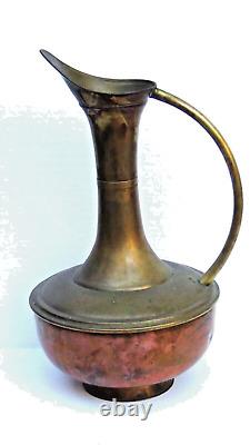 ANTIQUE 18c LARGE ARABIC ISLAMIC COPPER BRASS LONG NECK WATER PITCHER JUG, 20H