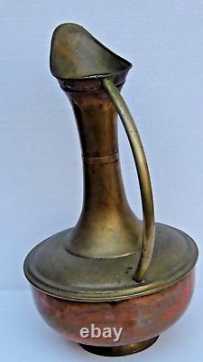 ANTIQUE 18c LARGE ARABIC ISLAMIC COPPER BRASS LONG NECK WATER PITCHER JUG, 20H