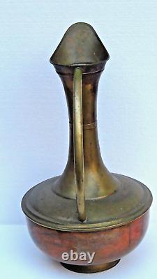 ANTIQUE 18c LARGE ARABIC ISLAMIC COPPER BRASS LONG NECK WATER PITCHER JUG, 20H