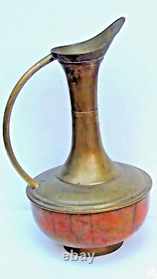 ANTIQUE 18c LARGE ARABIC ISLAMIC COPPER BRASS LONG NECK WATER PITCHER JUG, 20H