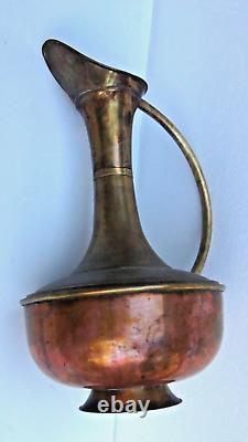 ANTIQUE 18c LARGE ARABIC ISLAMIC COPPER BRASS LONG NECK WATER PITCHER JUG, 20H