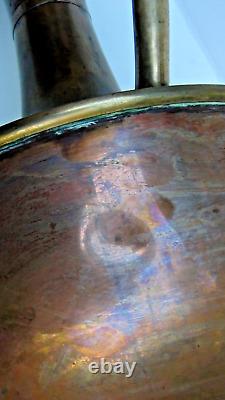 ANTIQUE 18c LARGE ARABIC ISLAMIC COPPER BRASS LONG NECK WATER PITCHER JUG, 20H