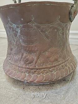 ANTIQUE ENGRAVED ISLAMIC JUG Bucket Pot PITCHER COPPER HANDMADE