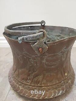 ANTIQUE ENGRAVED ISLAMIC JUG Bucket Pot PITCHER COPPER HANDMADE