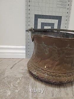 ANTIQUE ENGRAVED ISLAMIC JUG Bucket Pot PITCHER COPPER HANDMADE