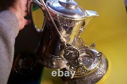 ANTIQUE ORNATE VICTORIAN S/P. MERIDEN 1870's TILTING WATER PITCHER ON STAND, L-F5