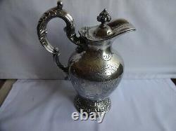 ANTIQUE SILVER PLATED ORNATE CLARET / WATER JUG WALKER & HALL HEIGHT 24 cm