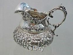 ANTIQUE STERLING SILVER REPOUSSE HAND CHASED WATER PITCHER Dominick & Haff 1897