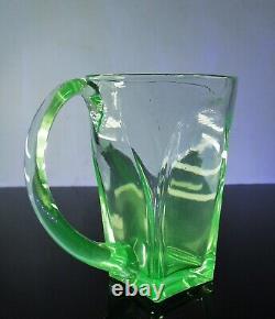 ART DECO Antique Jug Pitcher Water Wine Glass Molded Press Seyedmehdi Uranium