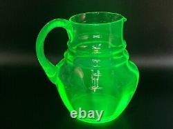 ART DECO Bohemian Czech Green Uranium Vaseline Glass Water Jug Pitcher c. 1930's