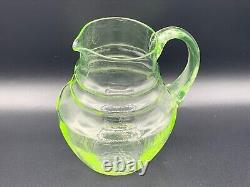 ART DECO Bohemian Czech Green Uranium Vaseline Glass Water Jug Pitcher c. 1930's