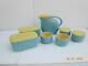 Art Deco Westinhouse Hall China 7ps Blue Yellow Pitcher, Refrigerator Container