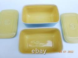 ART DECO WESTINHOUSE HALL CHINA 7ps Blue Yellow Pitcher, Refrigerator Container
